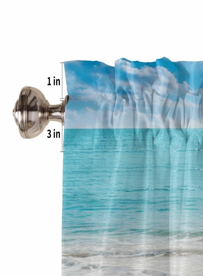Jolunifun Ocean Beach Theme Kitchen Curtains for Bedrooml Living Room 24 Inch Length, Blue White Small Short Cafe Tiers Curtains Drape, 2 Panel Window Treatment Rod Pocket Drapery Panels Curtains 55x24 - Image 4